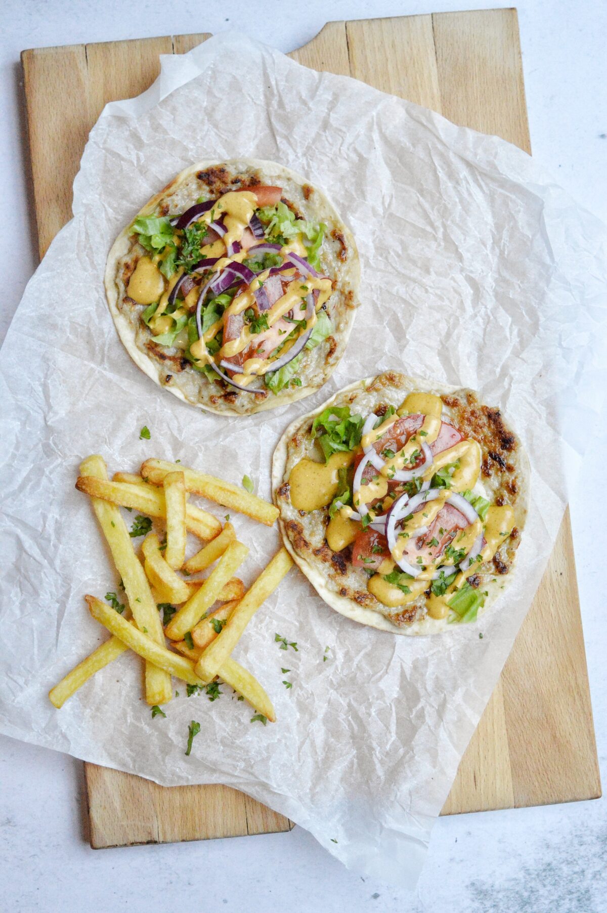 Smashed chicken tortilla burger