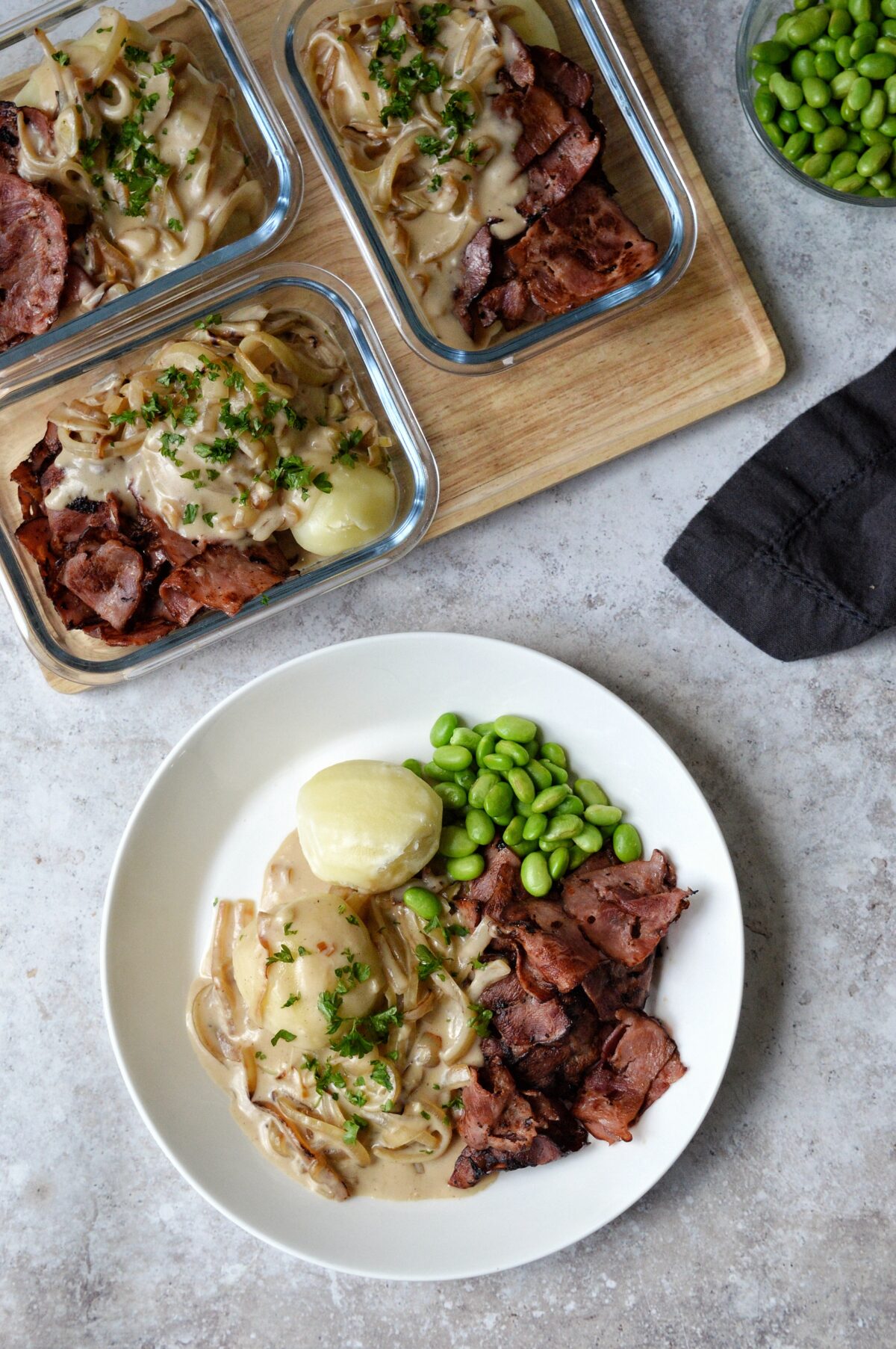 Stekt ”fläsk” med löksås & potatis